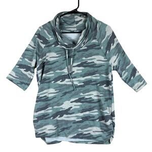 Coin 1804 Womens Sweater Green Camouflage Cowl Neck Short Sleeve Stretch Large